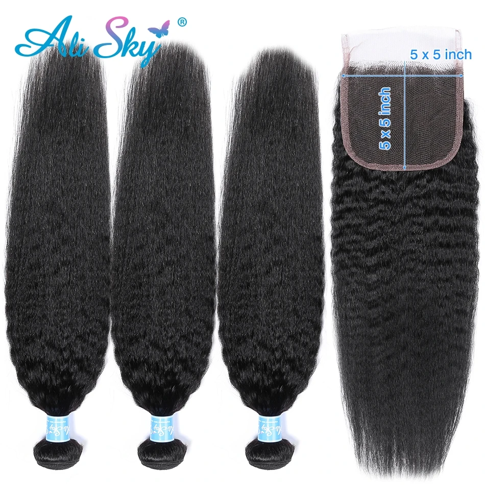 Top Trends: Alisky Peruvian Hair Bundles Kinky Straight Hair Bundles With 5x5 Closure Remy Human Hair Extension 5x5 Closure With Bundles Shoppable Styles