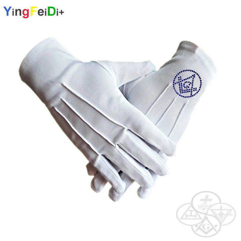 Top Trends: Round Hot Diamond Square And Compass Freemason's High Quality Middle East Flat Thermoset Rhinestone Polyester Gloves- White Shoppable Styles