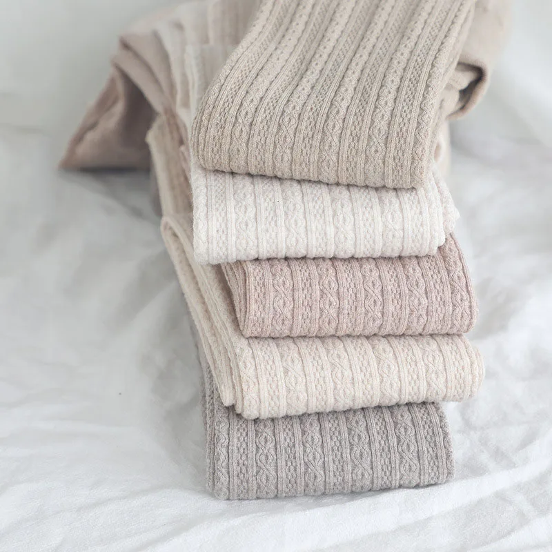 Top Trends: Japanese Style Winter New Knitted Twist Tights Women Oatmeal Cotton Striped Girls Tights Autumn Warm Women Pantyhose Stockings Shoppable Styles