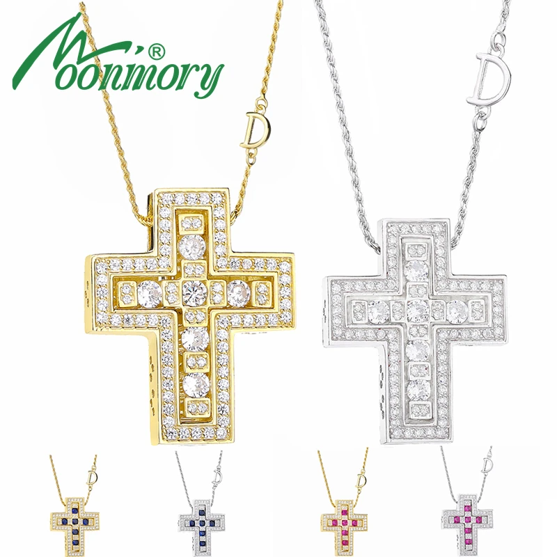 Top Trends: Moonmory 2019 925 Sterling Silver Belle Double Cross With Zircon CZ Pendant Long Chain Letter D Necklace Japanese Men Jewelry Shoppable Styles