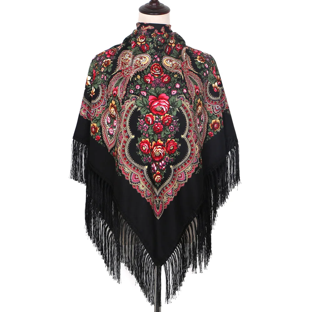 Top Trends: Scarf Russian Shawl Women&#039;s Head Wrap Hijab Babushka Ukrainian Scarves Square Blankets Tassel Retro Handkerchief Foulard Femme Shoppable Styles