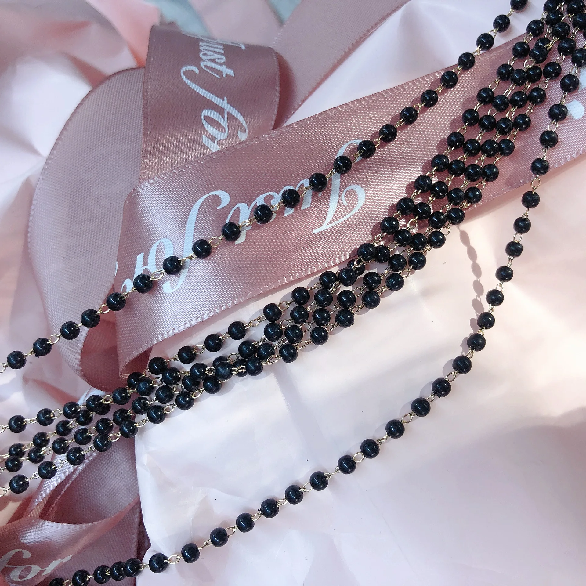 Top Trends: 1meter 3-8mm Black Imitation Pearl Beaded Chain DIY Copper Necklace Chains Accessories For Jewelry Making Components Handmade Shoppable Styles