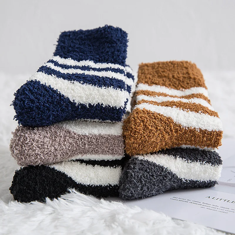 Top Trends: Striped Socks Men Soft Man Fluffy Socks Thick Coral Velvet Winter Warm Home Indoor Floor Terry Towel Fuzzy Sock Mens Male Meias Shoppable Styles