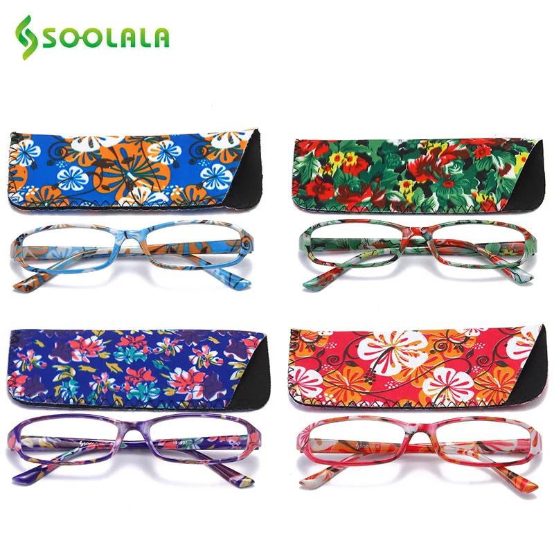 Top Trends: SOOLALA Printed Reading Glasses W / Matching Pouch Spring Hinge Rectangular Presbyopic Glasses With Cases + 1.0 1.5 1.75 To 4.0 Shoppable Styles