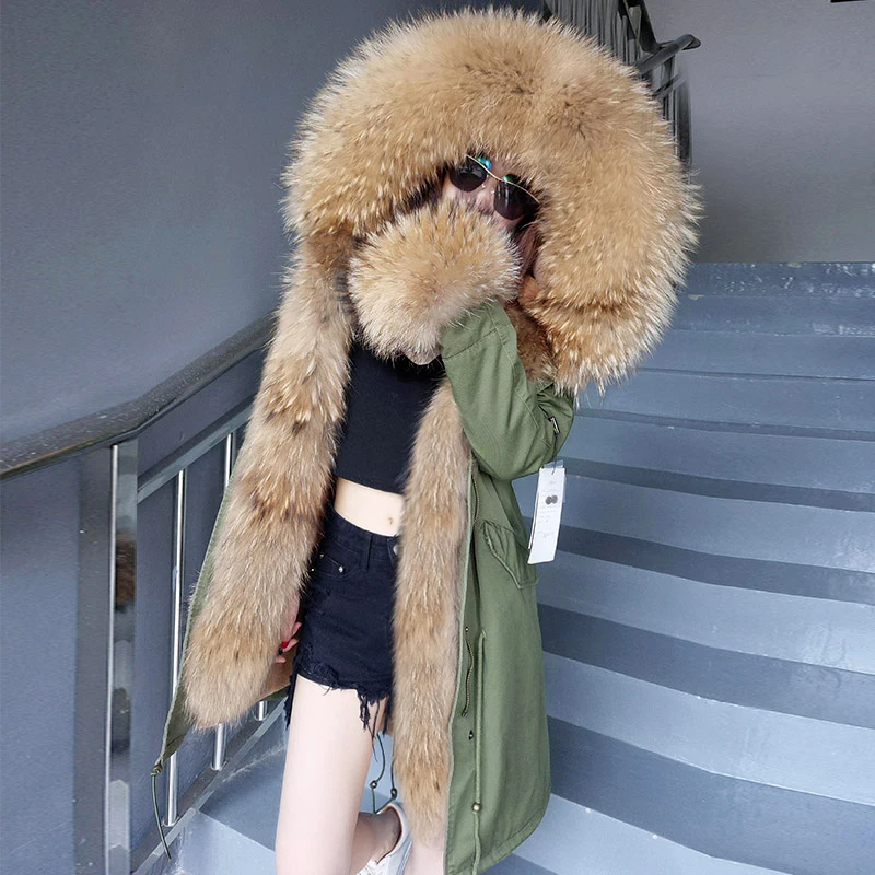 Top Trends: MAOMAOKONG Luxury Winter Real Fur Coat Women Jacket Fur Collar Natural Fox Fur Lining Raccoon Hooded Parkas Top Fashion Shoppable Styles