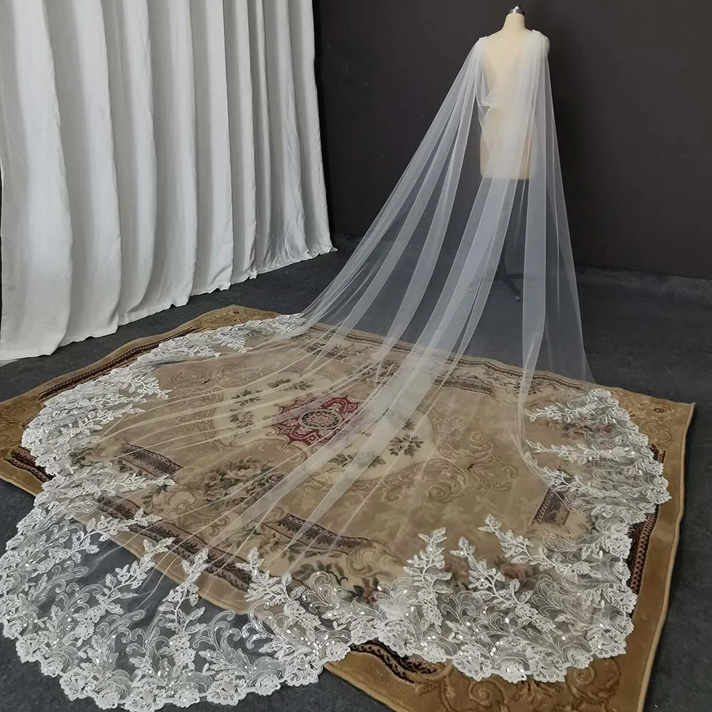 Top Trends: Bling Sequins Lace Long Wedding Cape Scallop Real Photos 3.5 Meters Shoulder Veil New Bridal Bolero Wedding Accessories Shoppable Styles