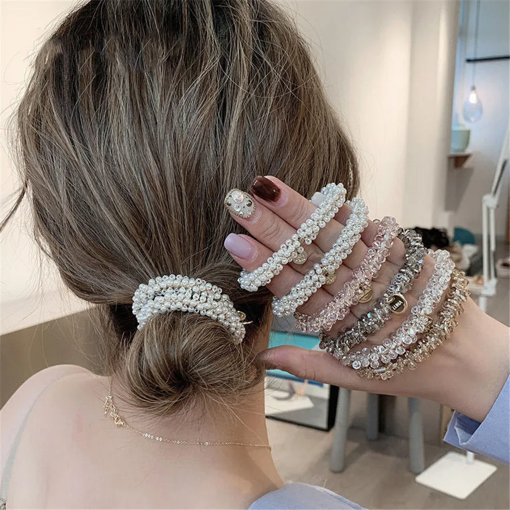 Top Trends: 1PC New Women Crystal Hair Ties Pearl Elastic Hairband Girls Scrunchies Rubber Band Women Hair Accessories Headwear Ornament Shoppable Styles