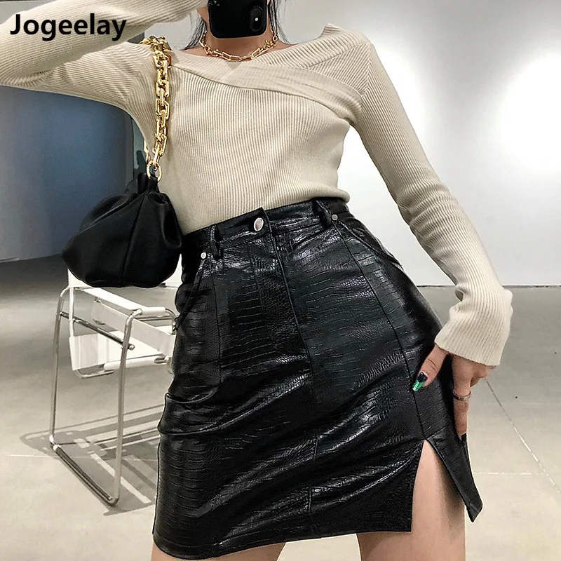 Top Trends: Women&#039;s Black Leather Mini Skirt Slim Cut High Waist Pencil Latex Skirt With Zip Front Y2k Stripe PU Skirt Shoppable Styles