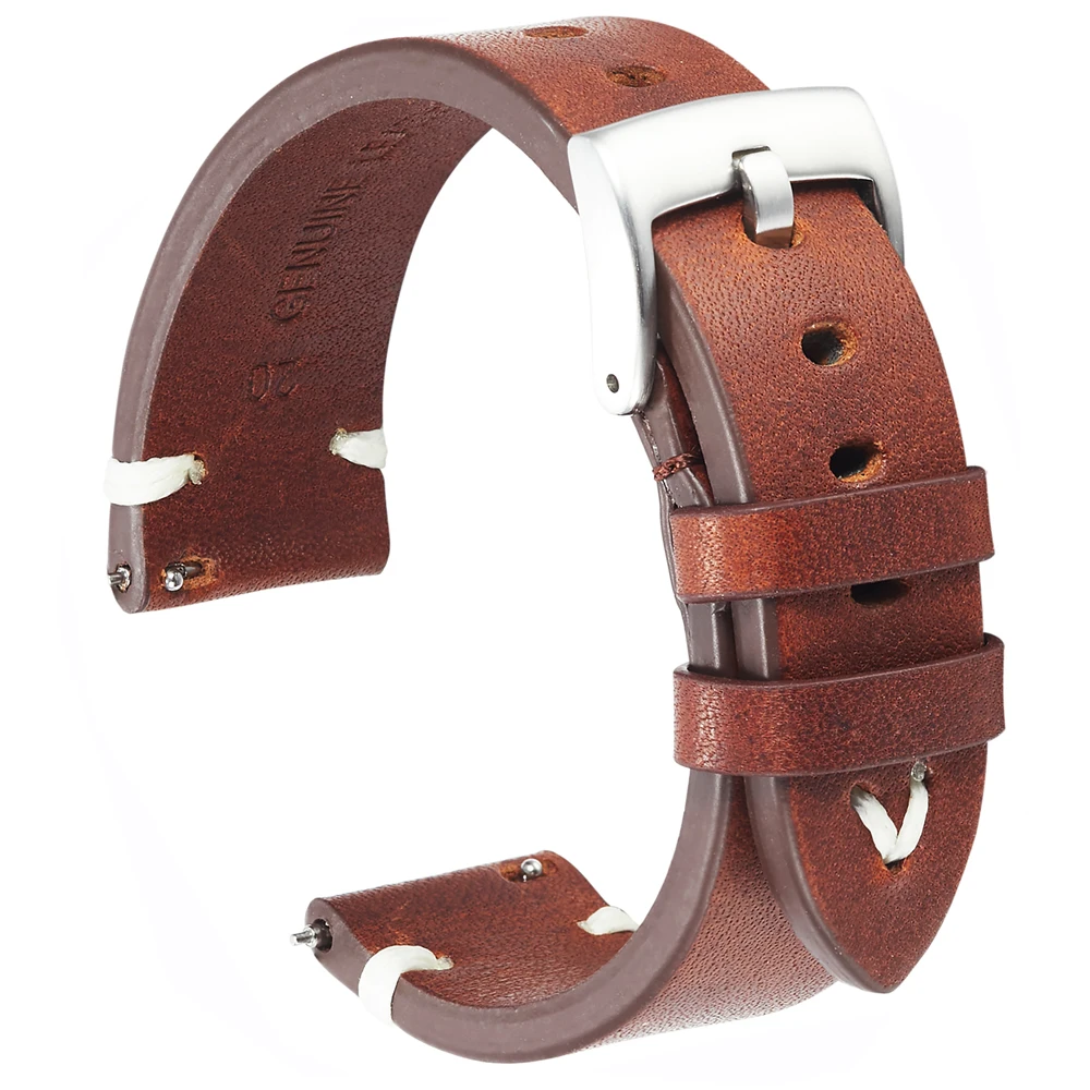 Top Trends: Leather Watchband 18mm 20mm 22mm Oil Wax Genuine Watch Straps Red Brown Handmade S Quick Release Cowhide Bracelet For Gear S3 Shoppable Styles