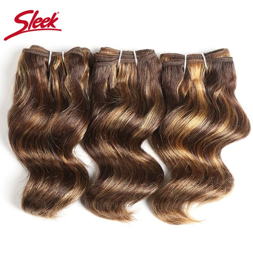 Top Trends: Sleek Hair Brazilian Nature Body Wave Human Hair Double Drawn Piano Color 4 / 27 # 27 # Burg # Bundles Hair Extension 3Pcs / Lot Shoppable Styles