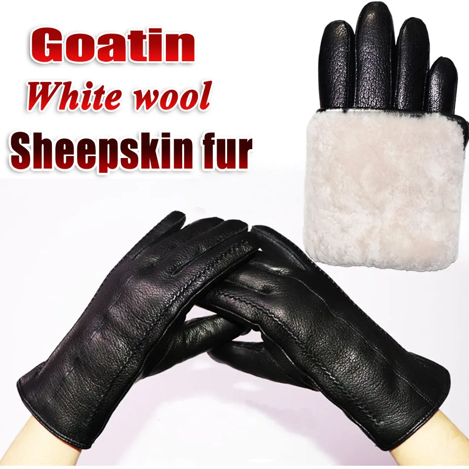 Top Trends: Goat Skin Gloves Women's Genuine Leather Wool Gloves Buckskin Texture Sheepskin Gloves Winter Cold Warm Thickened Fur Gloves Shoppable Styles