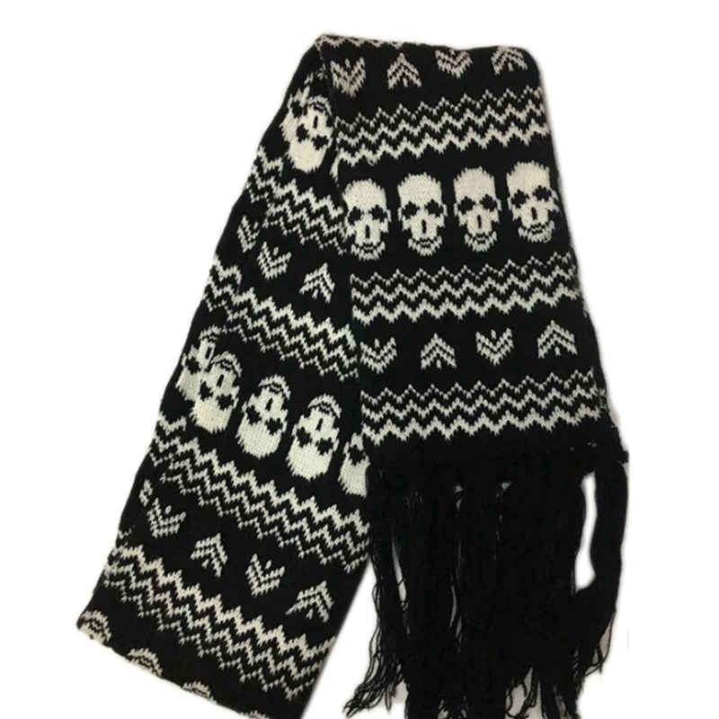 Top Trends: Scarf With Fringes For Men Black And White Skull Crossbones Knitted Scarf Imitation Wool Autumn Winter Stylish Skull Shoppable Styles