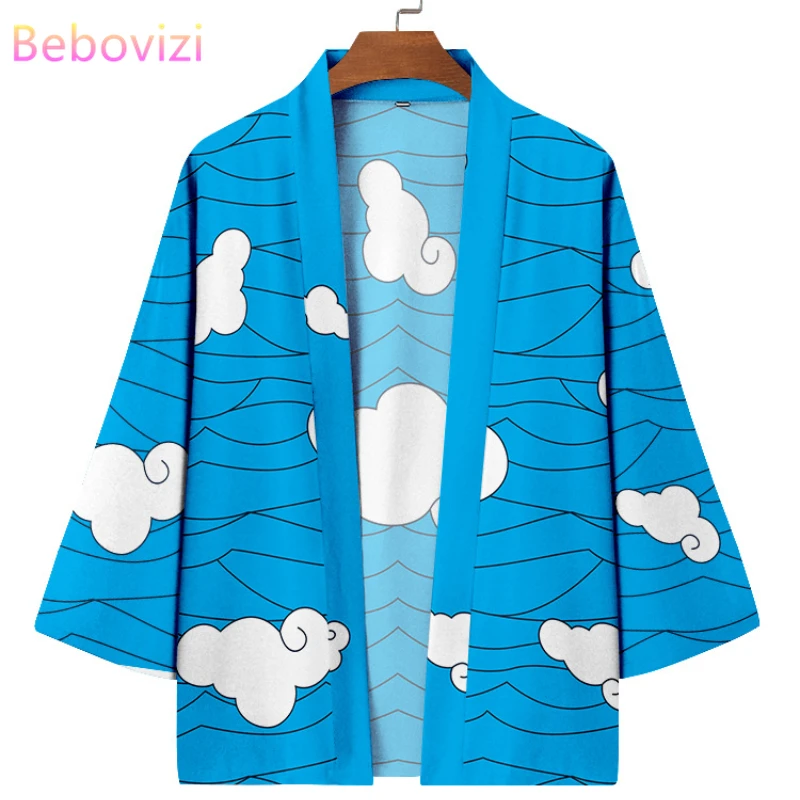 Top Trends: Japanese Style Clouds Print Blue Beach Yukata Women Men Kimono Harajuku Cardigan Traditional Samurai Cosplay Haori Robe Clothing Shoppable Styles