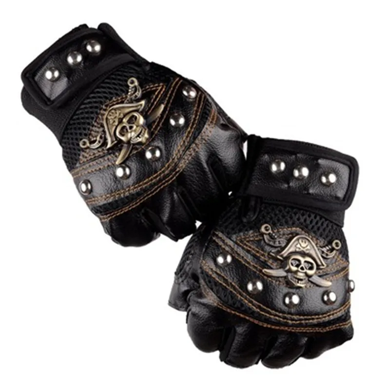 Top Trends: Skulls Rivet PU Leather Fingerless Gloves Fashion Hip Hop Men Women's Gym Gloves Tactical Mitts Female Moto Mittens Men's Gloves Shoppable Styles