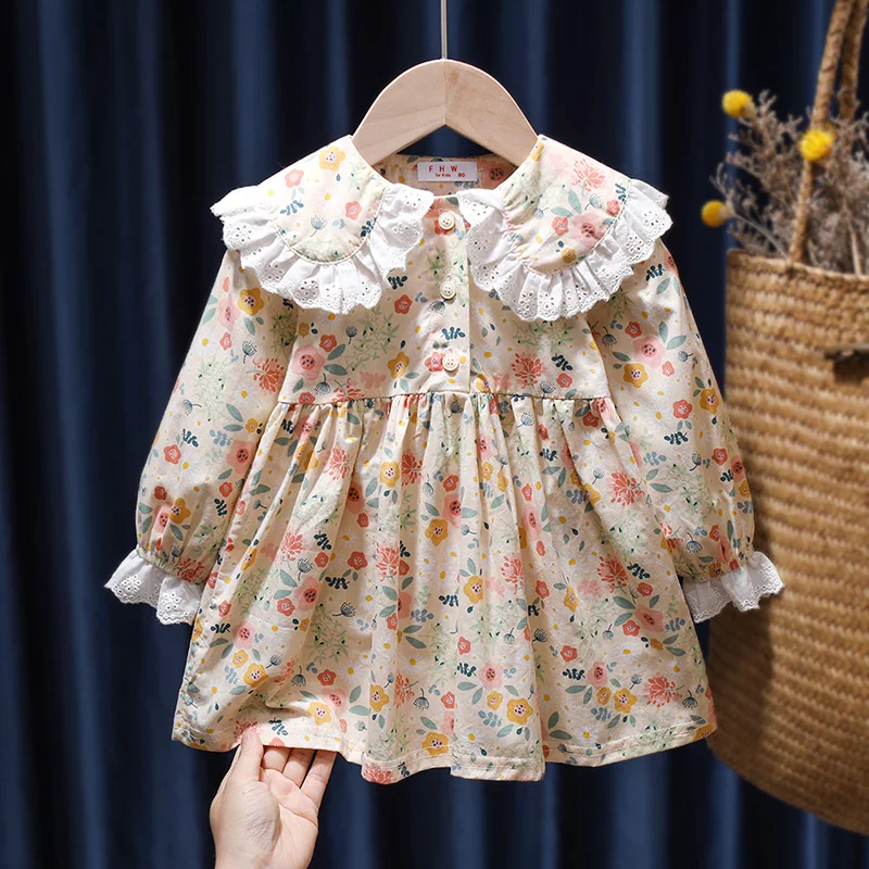 Top Trends: Cute Baby Girls Floral Princess Dress Spring Autumn Korean Style Long Sleeve Peter Pan Collar Kids Girl Dresses 2023 New 1-6Y Shoppable Styles