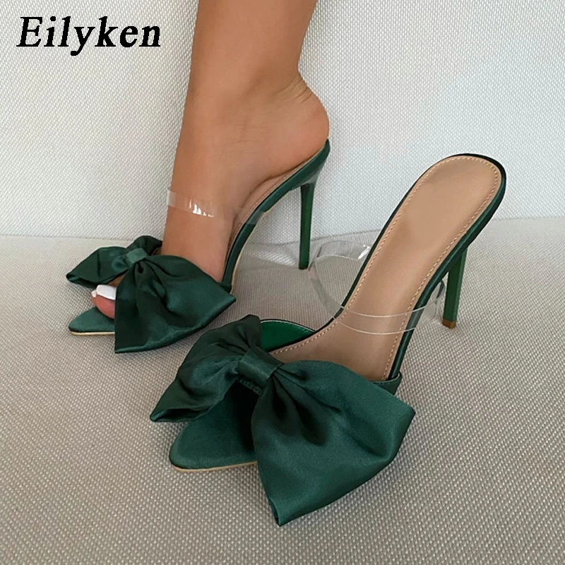 Top Trends: Eilyken Silk Butterfly-knot Slippers Mule High Heels Women Sandals Flip Flops Pointed Toe Strappy Slides Party Shoes Shoppable Styles