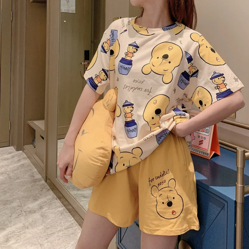 Top Trends: M-2XL Oversize Disney Anime Winnie The Pooh Kawaii Pjamas For Women Short Sleeve T Shirt And Shorts Casual Home Wear Shorts Sets Shoppable Styles