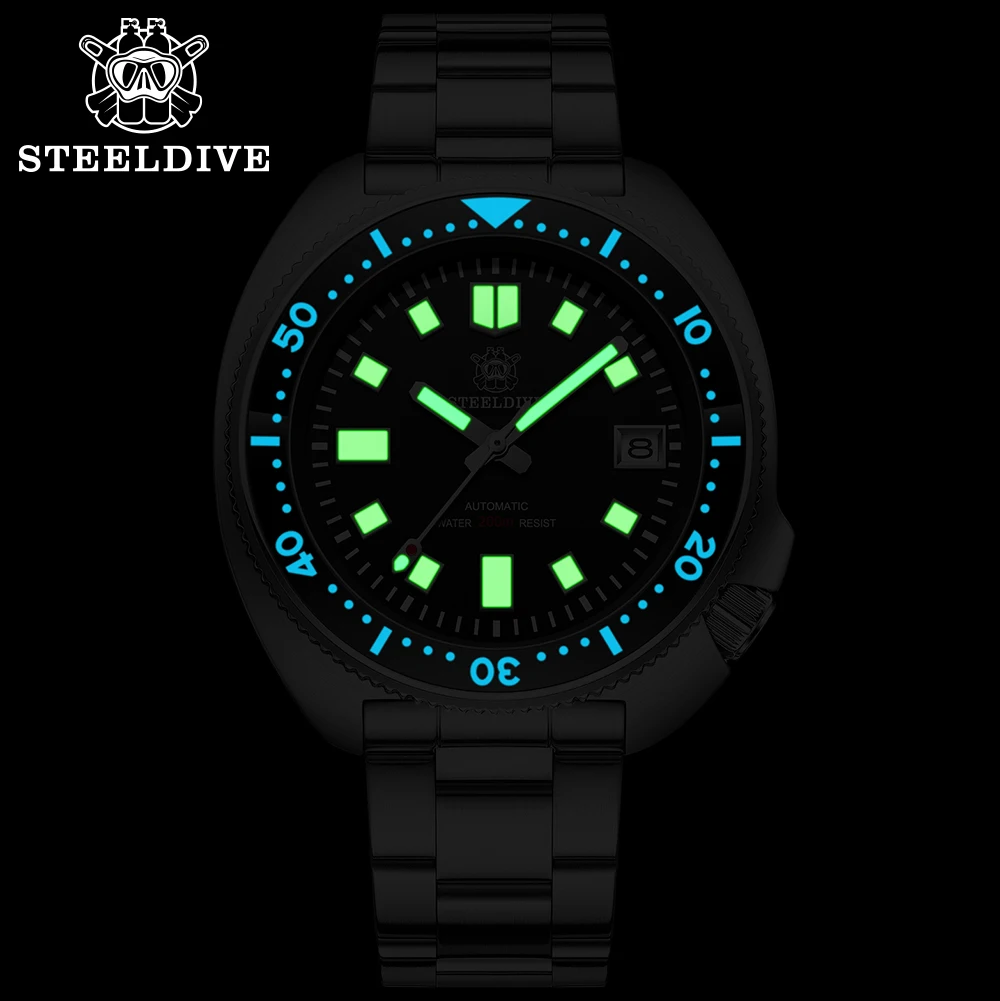 Top Trends: SD1970 Steeldive Brand 44MM Steel Case Waffle Strap Men NH35 200M Waterproof Diver Watch With Ceramic Bezel Shoppable Styles - Image 2