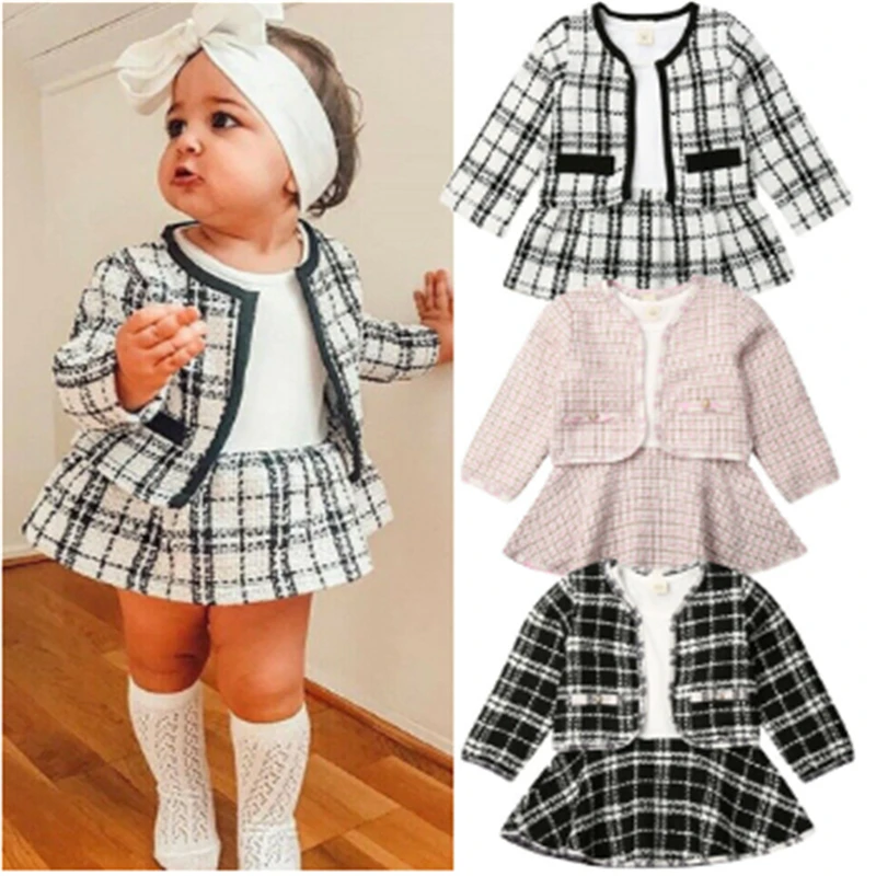 Top Trends: 2PCS Autumn Winter Spring Party Baby Girls Clothes Plaid Coat Tops+ Tutu Dress Formal Outfits Fit For 0-6 Years Shoppable Styles