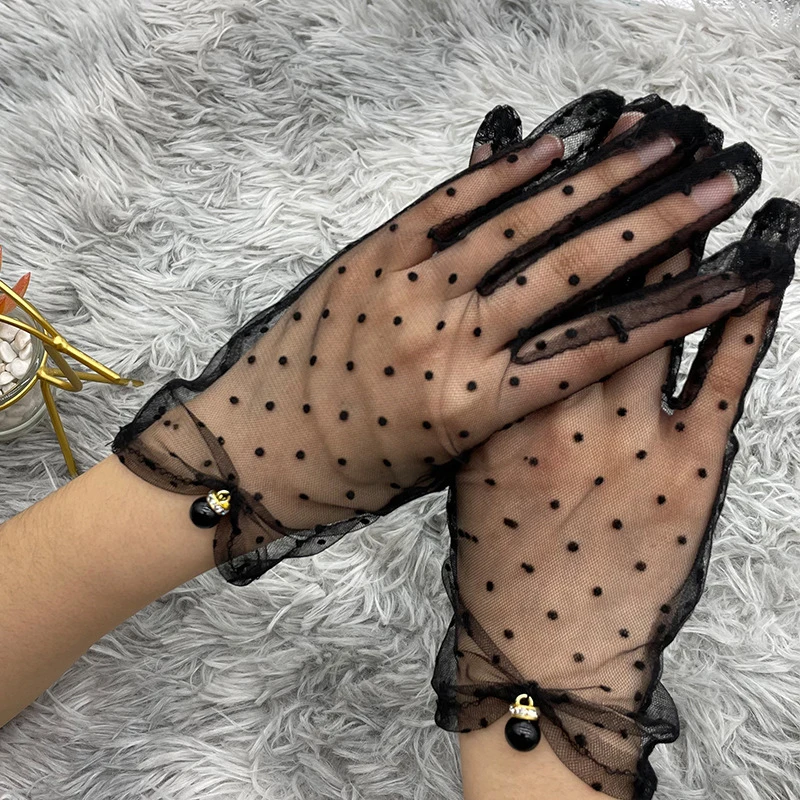 Top Trends: 13Styles Reticular Dot Grid Thin Lace Mesh Transparent Short Gloves Vintage Elegant Women Wedding Party Silk Hand Decoration Shoppable Styles