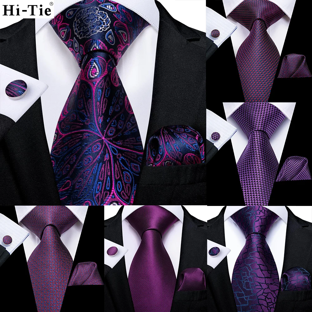 Top Trends: Hi-Tie Purple Solid Paisley Silk Wedding Tie For Men Novelty Design Handky Cufflink Gift Men Tie Set Party Business Dropshipping Shoppable Styles