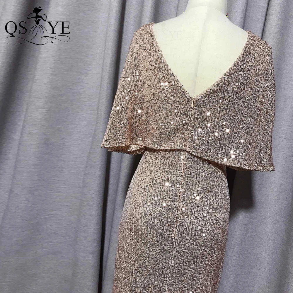 Top Trends: QSYYE Golden Evening Dresses Mermaid Short Sleeves Sexy V Neck Evening Gown Elegant Glitter Bat Sleeves Formal Party Dress Shoppable Styles - Image 5