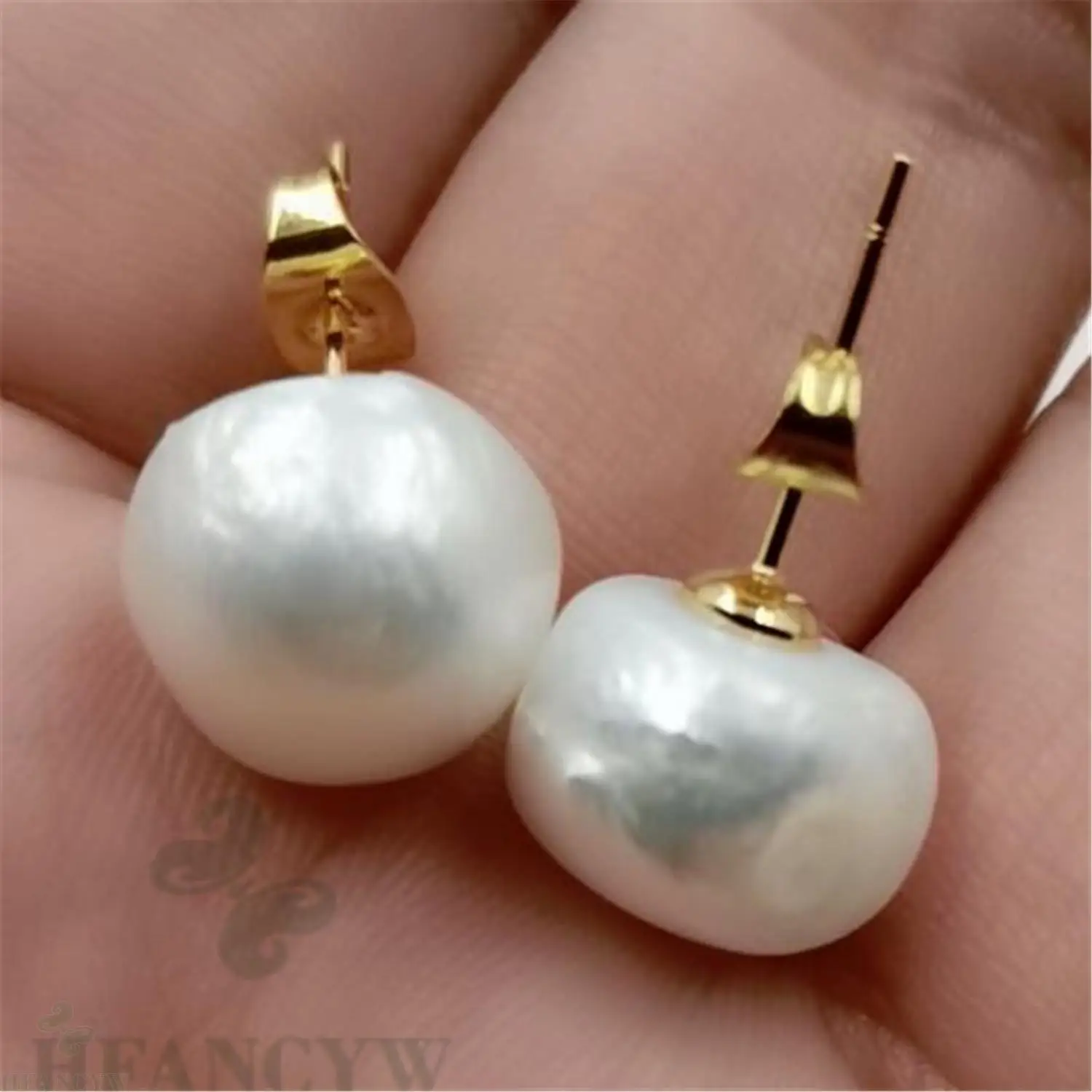 Top Trends: 12-14MM Mabe White Baroque Pearl 18K Gold Earrings Classic Ma Bei Personality Gorgeous Delicate Shoppable Styles