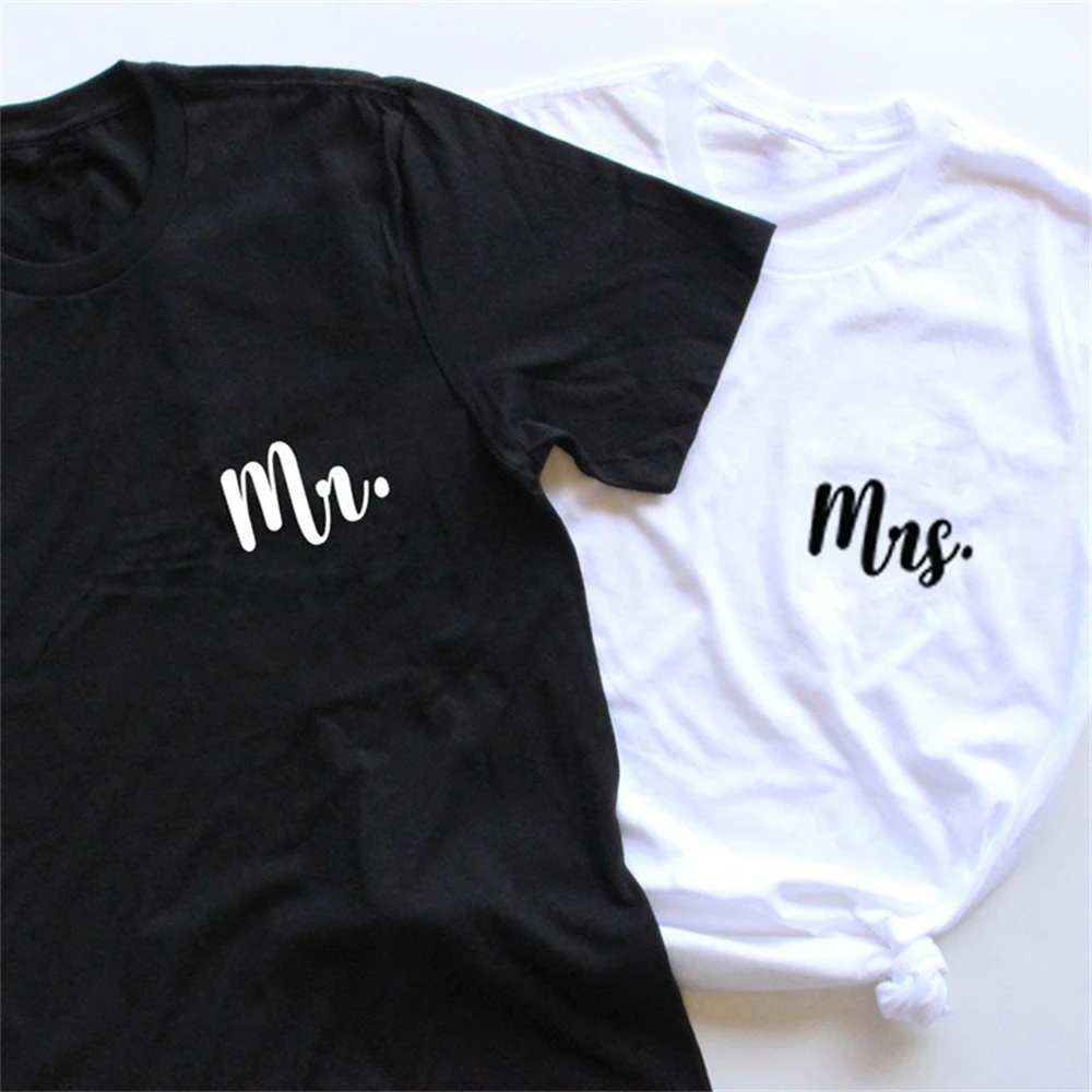 Top Trends: Mr Mrs Pocket Print T-shirt Casual Matching Newlywed Tees Tops Honeymoon Anniversary Gift Shirt Men Women Couples Tshirt Shoppable Styles