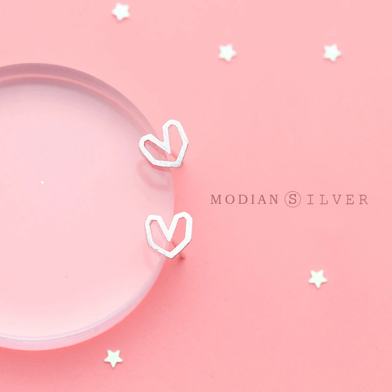 Top Trends: Modian Vintage Frosted Charm Hearts Stud Earrings For Women Girl 925 Sterling Silver Ear Studs Silver Fashion Korean Jewelry Shoppable Styles