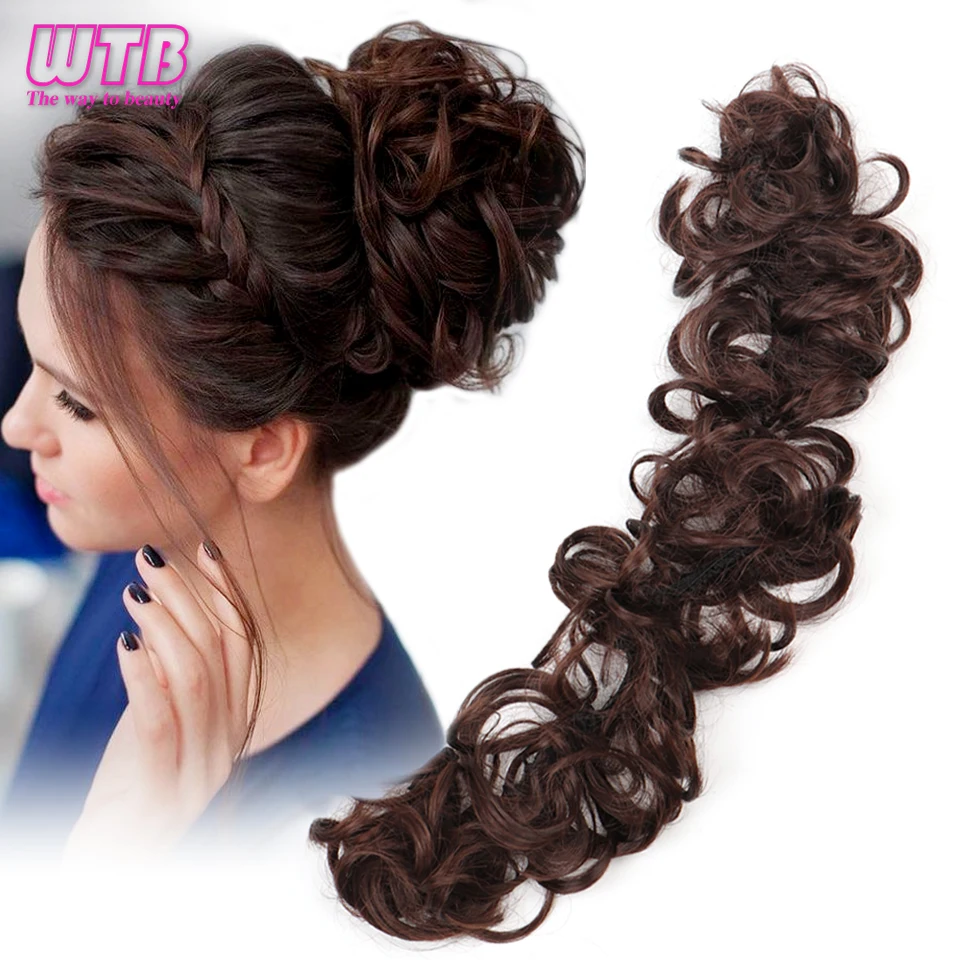 Top Trends: WTB Synthetic Messy Scrunchies Elastic Hair Band Women&#039;s Wavy Hair Buns Long Chignon Black Brown Buns Hairpiece For Women Shoppable Styles