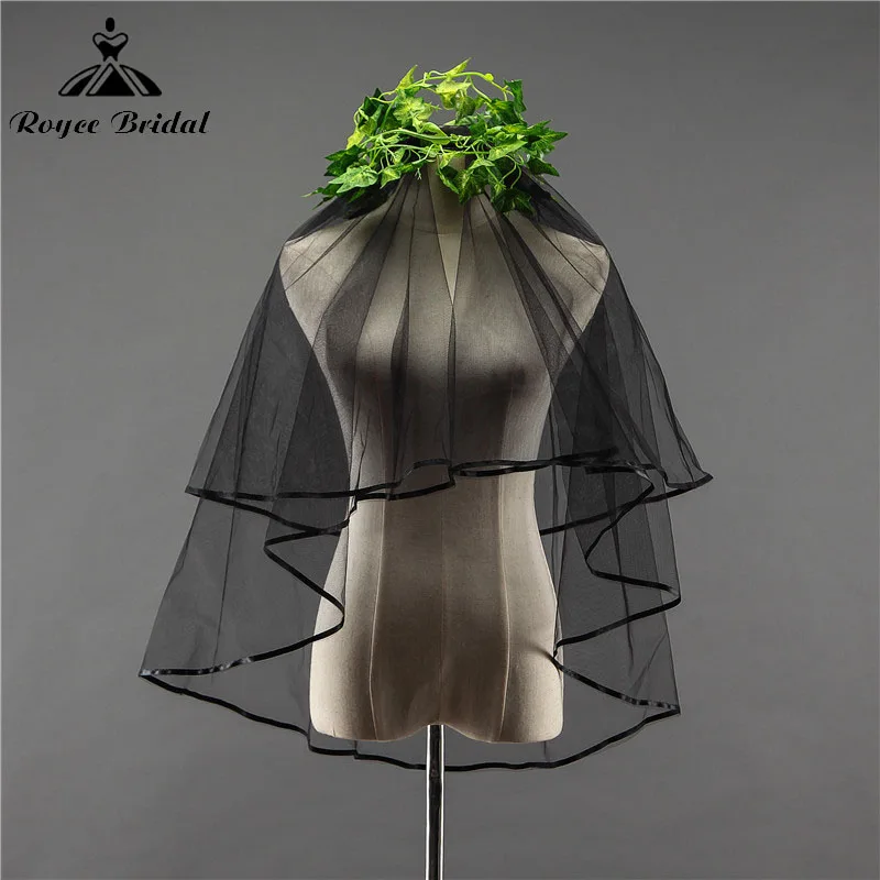 Top Trends: Simple Black Bridal Veils With Comb Two Layers Short Ribbon Edge Wedding Shoulder Veil Soft Tulle Women Costume Accessories 2024 Shoppable Styles