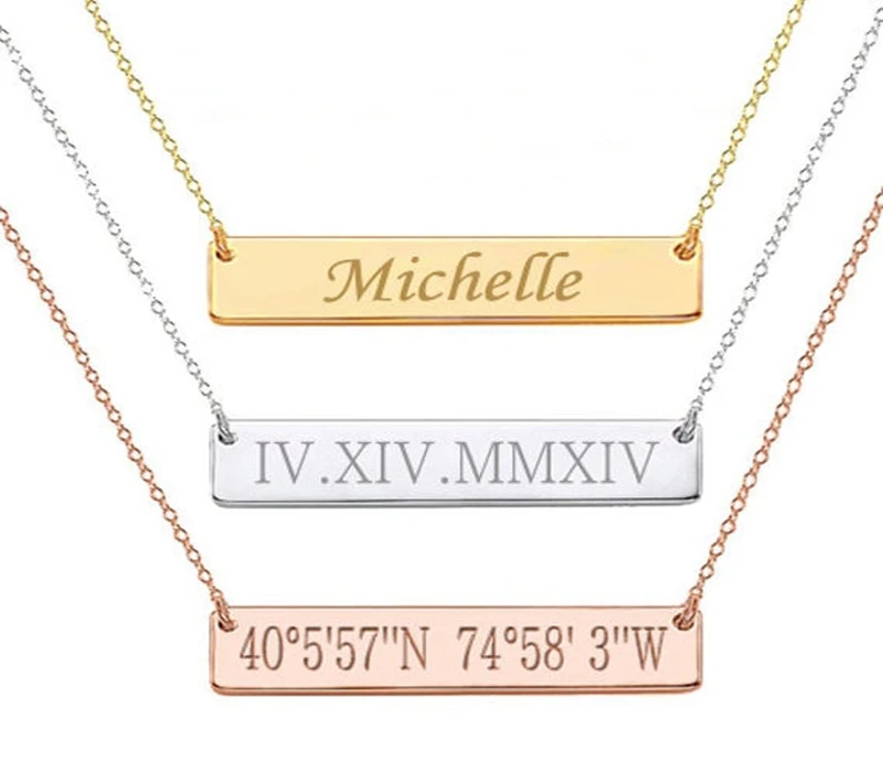 Top Trends: Customized Personality Engraved Coordinate Name Date Stainless Steel Mantra Chain Bar Necklace Pendant Men Women Gifts Shoppable Styles