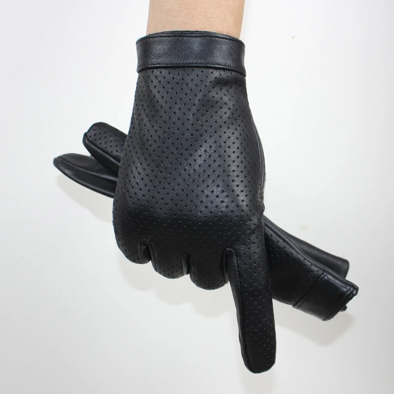 Top Trends: High-end New Products Fashion Men&#039;s Sheepskin Gloves Touch Screen Mesh Breathable Thin Silk Riding Leather Gloves Autumn Shoppable Styles