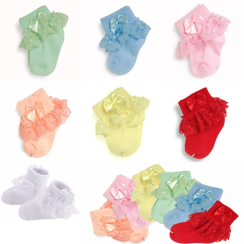 Top Trends: 4Pair / lot New Lace Bow Short Socks Newborn Baby Socks Shoppable Styles