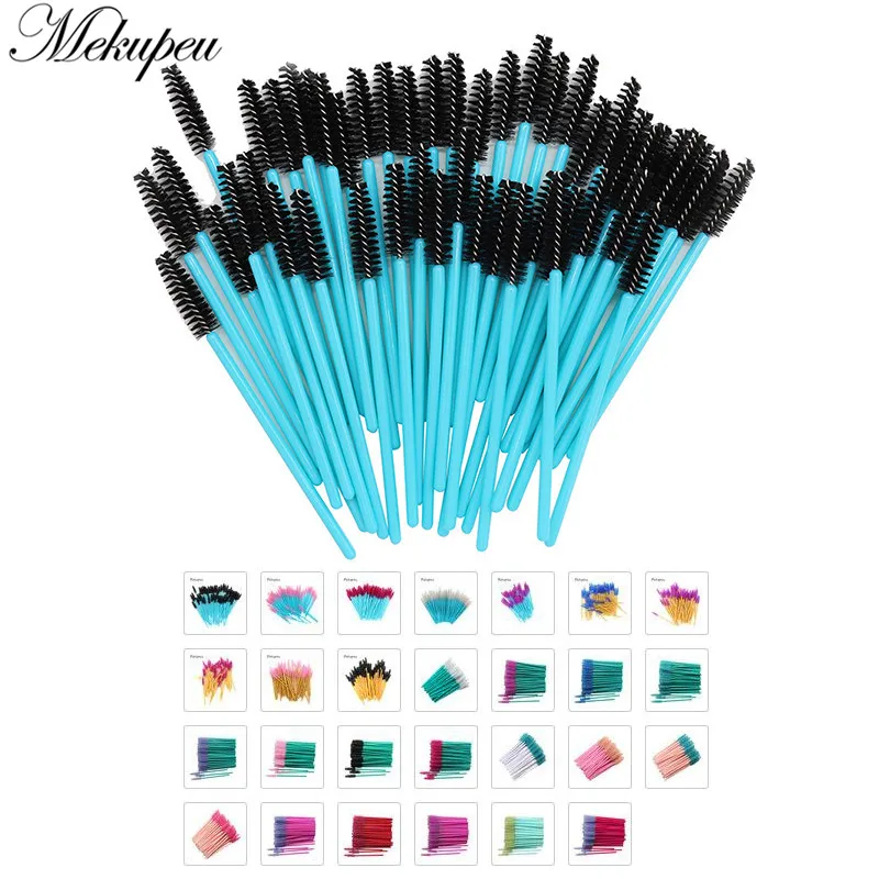 Top Trends: 50 Pcs / lot Nylon Golden Blue Handle Mascara Wands Applicator Disposable Eyelash Brush For Eyelash Extension Makeup Brushes Shoppable Styles