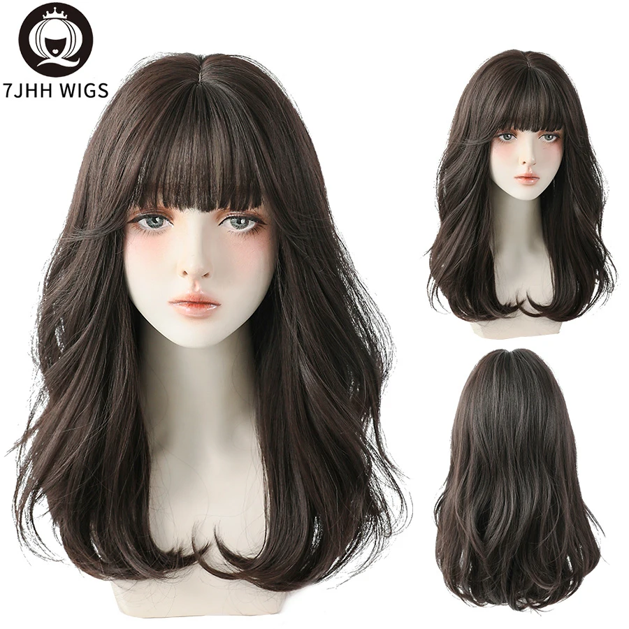 Top Trends: 7JHH WIGS Loose Long Wavy Black Brown Wig For Women Fashion Synthetic Curly Hair Wigs With Fluffy Bangs Beginner Friendly Shoppable Styles