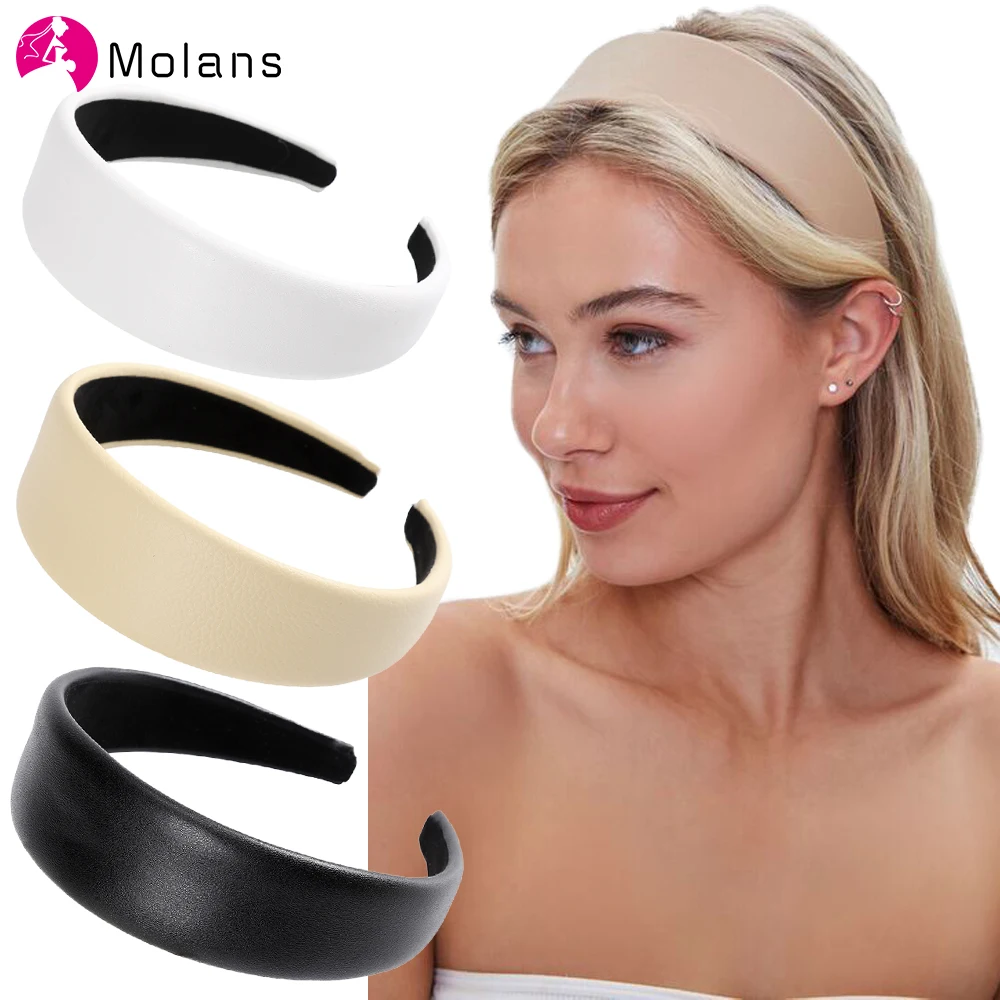 Top Trends: MOLANS New Faux Leather Headbands Eleg Simple 4cm Width PU Leathers Women Hairbands Fashion Wide Hair Hoops Female Headbands Shoppable Styles