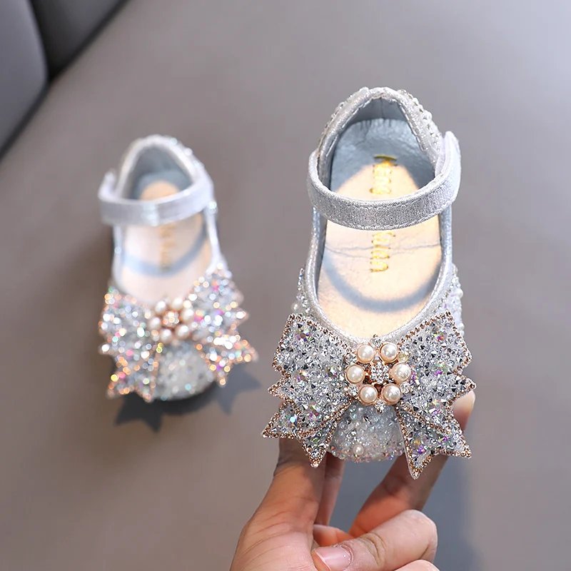 Top Trends: Spring Girls Princess Rhinestone Leather Shoes 2022 New Children Bow Single Shoes Baby Flats Performance Dance Shoes Shoppable Styles