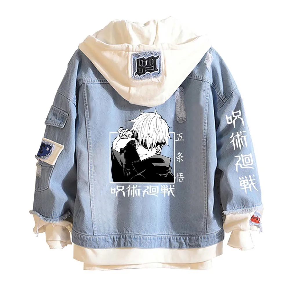 Top Trends: Gojo Satoru Denim Jackets Cosplay Jujutsu Kaisen Japanese Anime Unisex Oversized Blue Cowboy Coat Hoodies Hooded Sweatshirts Shoppable Styles