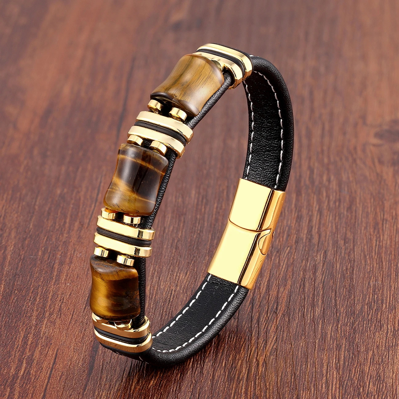 Top Trends: Natural Stone, Tiger Eye Bracelet, Black Leather Rope Chain, Men Bracelet, Stainless Steel Bracelet, Women Fashion Jewelry, Wholesale Shoppable Styles