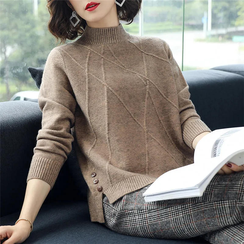 Top Trends: Fdfklak Autumn Winter Tops Female Long-Sleeved Sweaters Bottoming Half Collars Outer Wear Sweater Women Spring Pull Femme 3XL Shoppable Styles