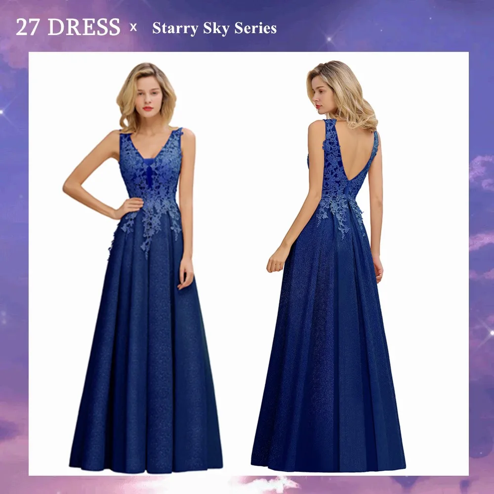 Top Trends: Royal Blue Long Lace Bridesmaid Dresses V-neck Sexy Women Vestido Wedding Party Dress Robe De Soirée De Mariage Vetement Femme Shoppable Styles