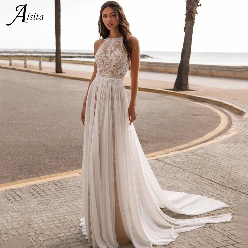 Top Trends: Bohemian Wedding Dresses 2022 Vintage Sleeveless Backless O-Neck Lace Bridal Gowns Vestido De Noiva Custom Bride Dress Shoppable Styles