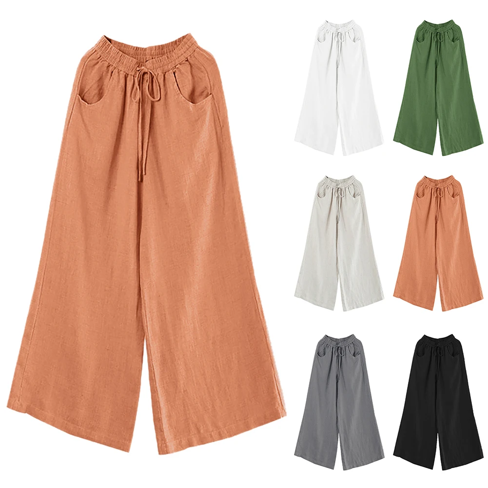 Top Trends: Women Vintage Pants Casual Style Cotton Linen Pocket Elastic High Waist Ankle Length Harem Pants Mopping Straight Trousers Shoppable Styles