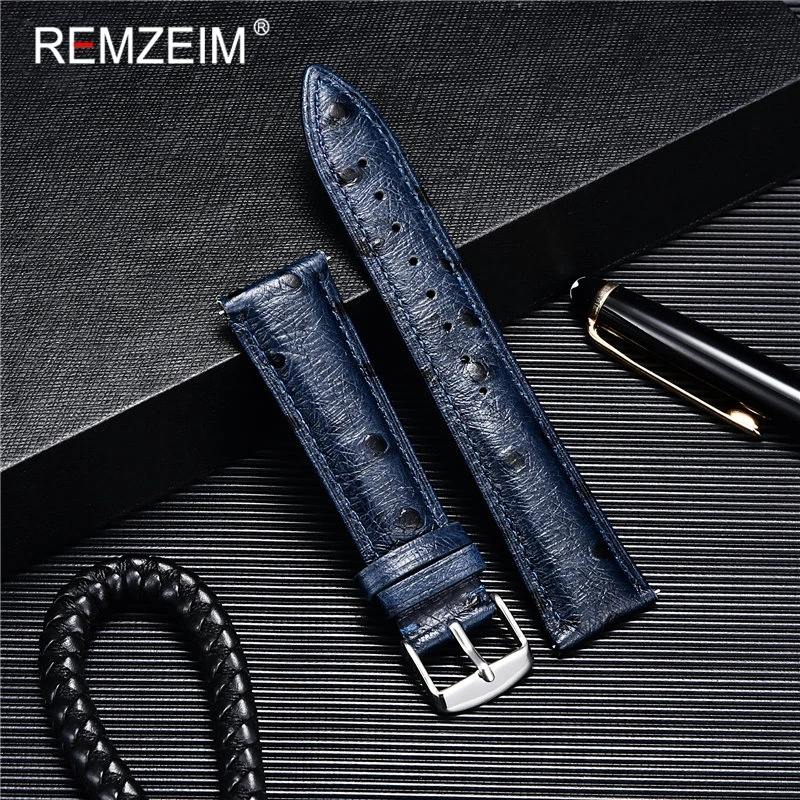 Top Trends: REMZEIM Ostrich Pattern Leather Quick Release Watchband 18mm 20mm 22mm Genuine Leather Watch Strap Bracelet Watch Accessories Shoppable Styles