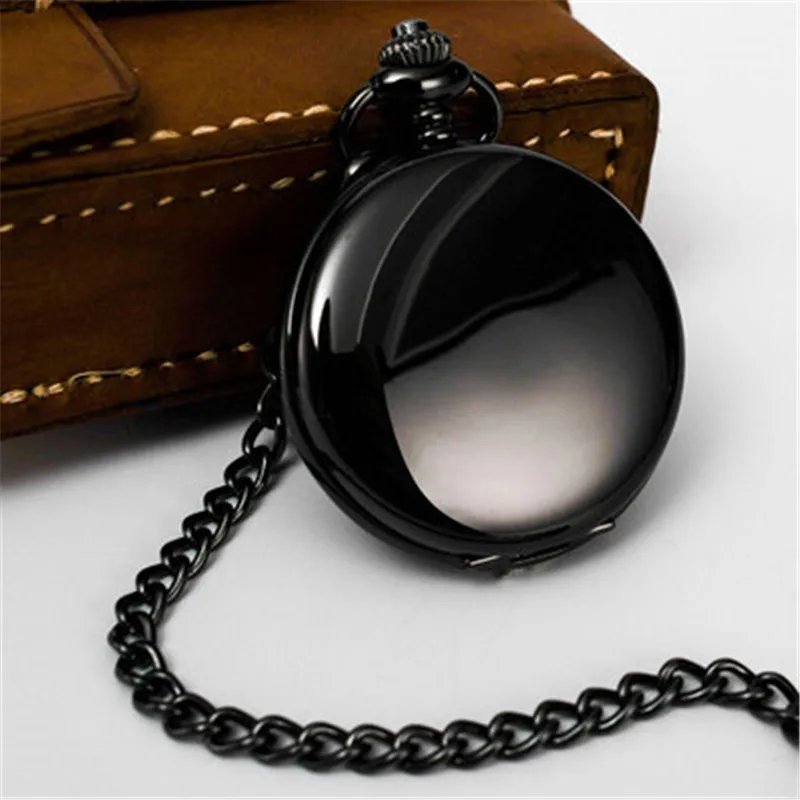 Top Trends: Retro Smooth Men Black Pocket Watch Silver Polish Quartz Pocket Fob Watches Pendant With Chain Relojes De Bolsillo Shoppable Styles