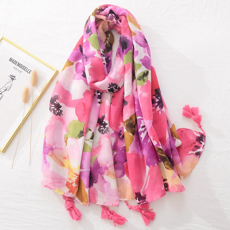 Top Trends: Women Autumn Winter Viscose Shawl Abstract Painting Floral Pashmina Stole Wrap Thick Echarpe Foulard Femme Muslim Hijab 180*90Cm Shoppable Styles