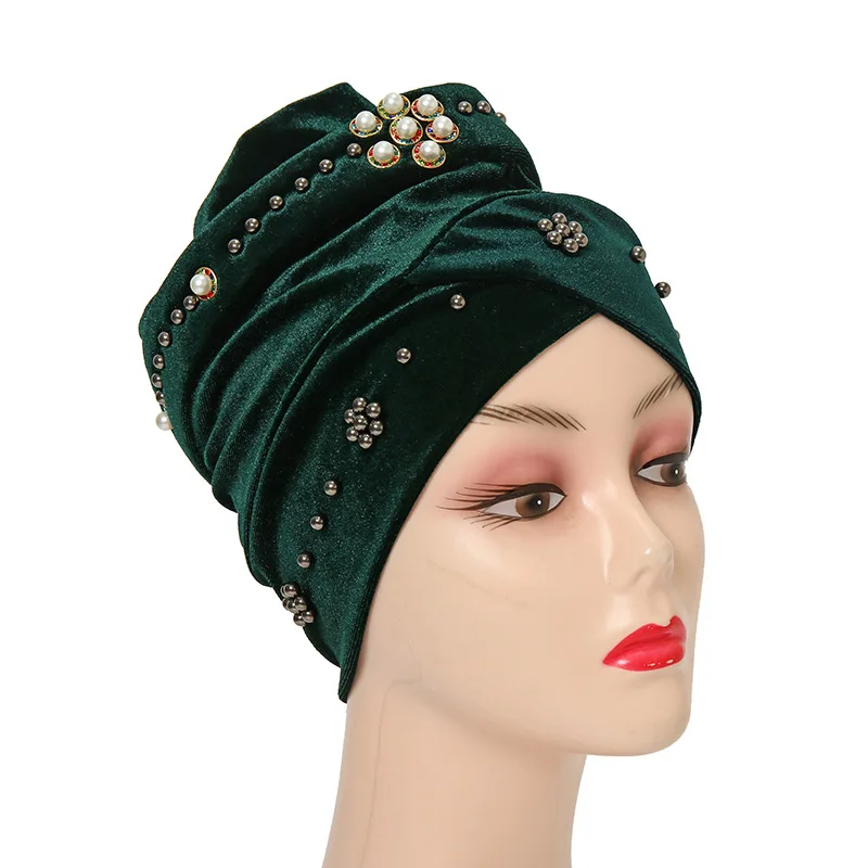 Top Trends: Beads Velvet Turban Caps For Women Winter Beanie Muslim Headscarf Bonnet Femme Musulman Head Wraps Indian Turbante Hat Shoppable Styles