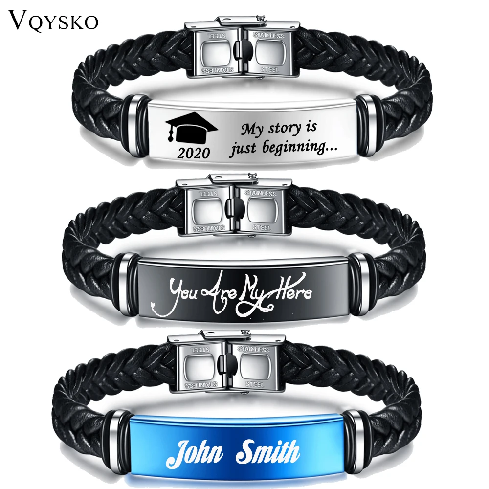 Top Trends: Men's Custom Personalize Engrave Jewelry Bracelets Fashion Braided Leather Inspirational Gifts Wristbands Bracelet For Him Shoppable Styles