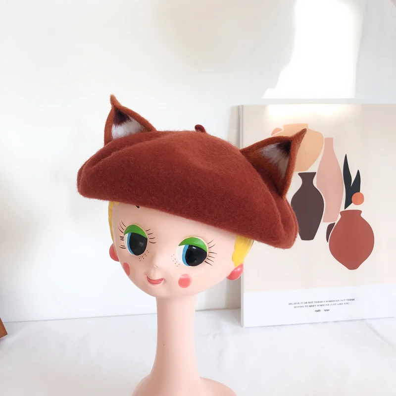 Top Trends: Women Winter Nick Fox Ear Beret Handmade Adult Size Hat Vintage Painter Wool Cap Gift High Quality Wholesale Shoppable Styles - Image 6